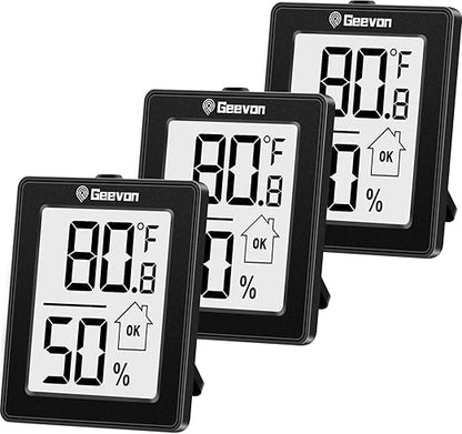 Geevon Digital Hygrometer, 3 Pack Indoor Thermometer Room Temperature Humidity Gauge with Battery,Digital Temperature Humidity Meter Indicator for Home, Office, Greenhouse, Mini Hygrometer,Black
