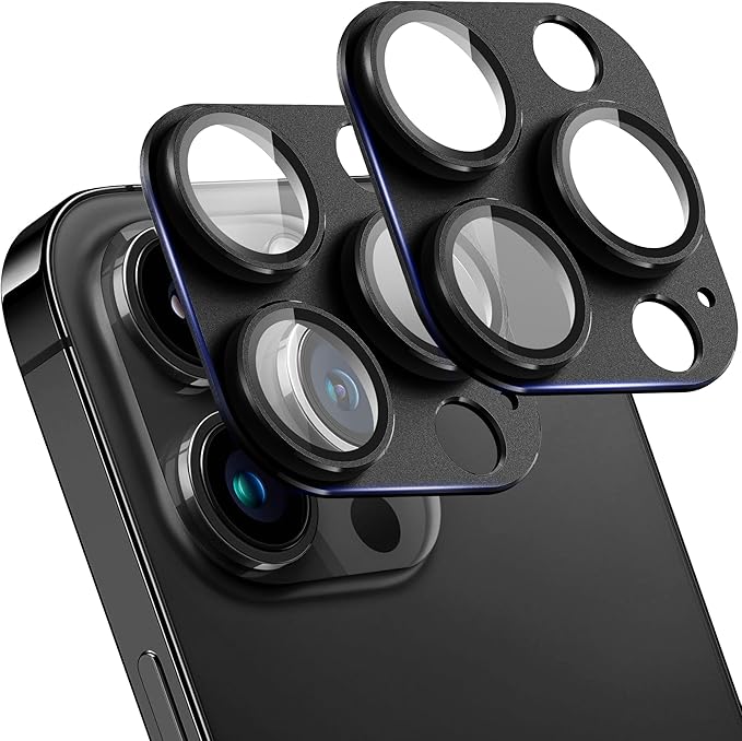 2 Pack Camera Lens Protector for iPhone 13 Pro/iPhone 13 Pro Max,[Not Easy to Breakn ] AR Tempered Glass Strong Adsorption Metal Camera Cover Screen-black