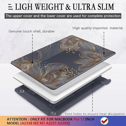 CISSOOK for MacBook Pro 13 inch Case 2025-2020 Release Model A2338 M1 M2 A2289 A2251 with Touch Bar, Plastic Hard Shell Case & Keyboard Cover & Screen Protector for Pro 13, Gorgeous Gold Floral