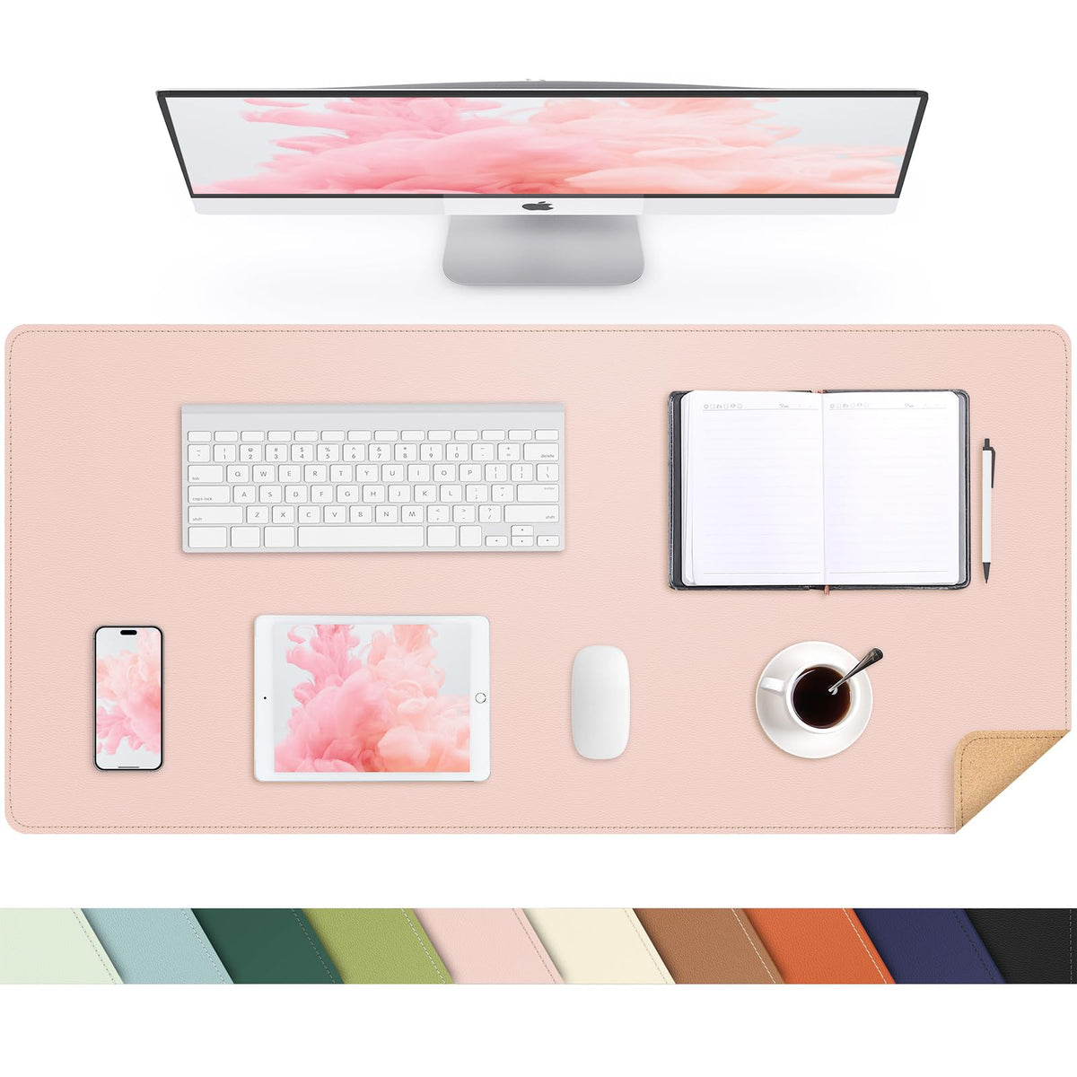 AFIING Leahter Desk Pad 47" x 17", Red,Desk Cover mat