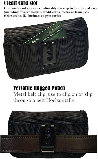 AH Military Grade Nylon Cell Phone Pouch - Clip Holder for Belt Loop, Fits iPhone 13/14 Max/Pro, S20 Plus, Otterbox (Large)
