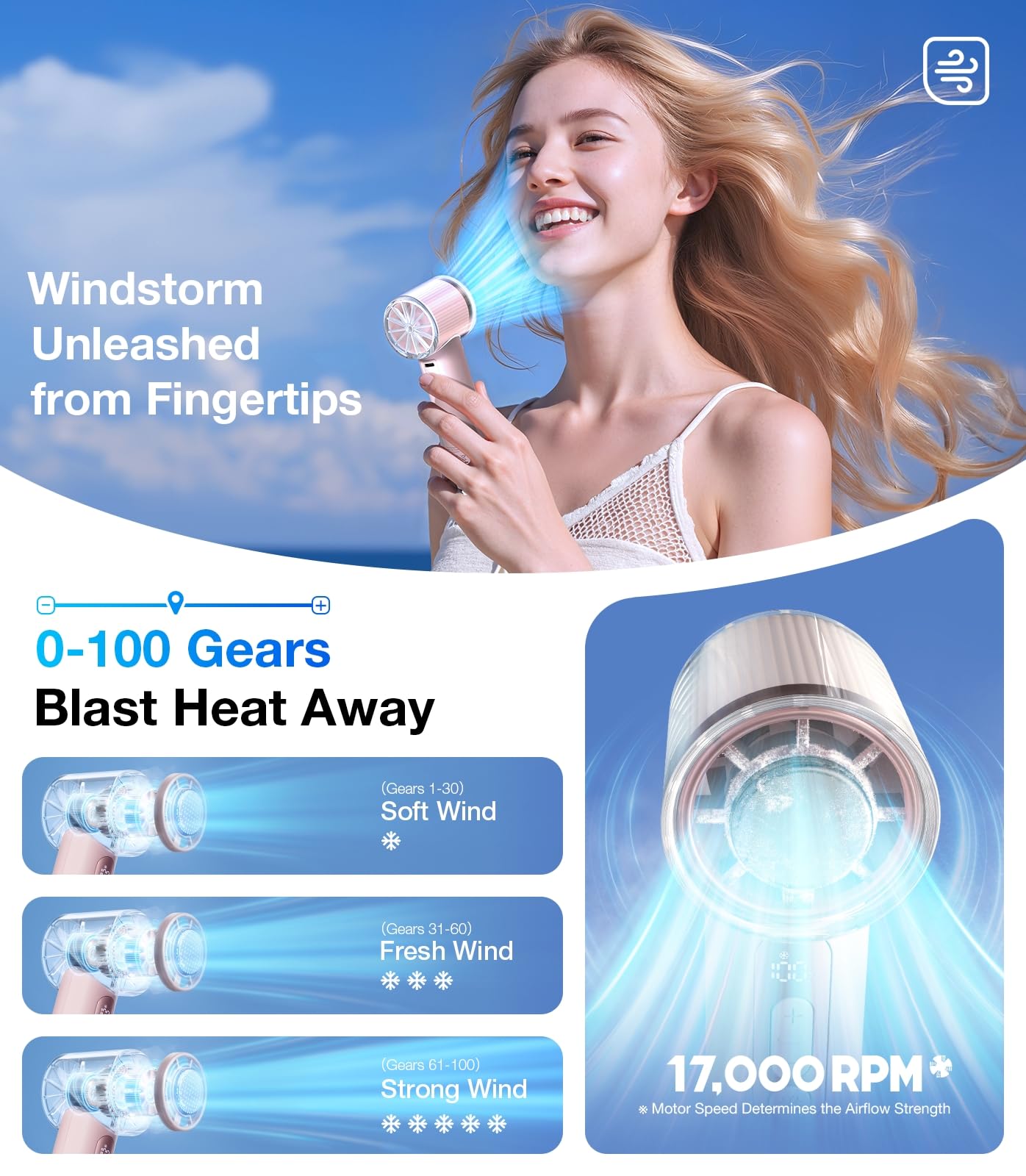 TORRAS COOLiFY iva Handheld Fan with Ice Cooler, [Chill by 50°F], 0-100 Adjustable Speed, Super Mini Powerful Portable Fan 4900mAh Rechargeable, Hand Fans, Gifts for Women, Pink