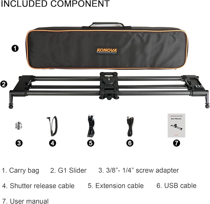 Konova New G1 Wireless Motorized Integrated Carbon Slider for Video, Time Lapse, Stop Motion, Parallax Panormaic Shooting (120cm (47.2"))