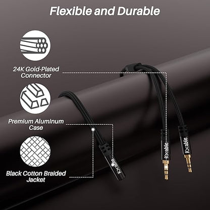 1/8 Inch TRS Stereo Y Splitter Cable 3FT, 3.5mm Female to 2-Male Y-Splitter Stereo Audio Cable, for Cell Phone PC Laptop, Speaker, Headphones, Suitable for Switching or Two Sets of Speakers