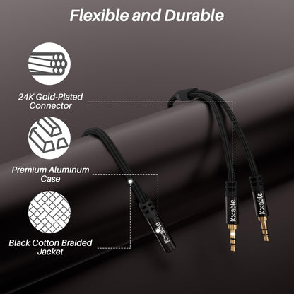 Kxable 1/8 Inch TRS Stereo Y Splitter Cable 3FT, 3.5mm Female to 2-Male Y-Splitter Stereo Audio Cable, for Cell Phone PC Laptop, Speaker, Headphones, Suitable for Switching or Two Sets of Speakers
