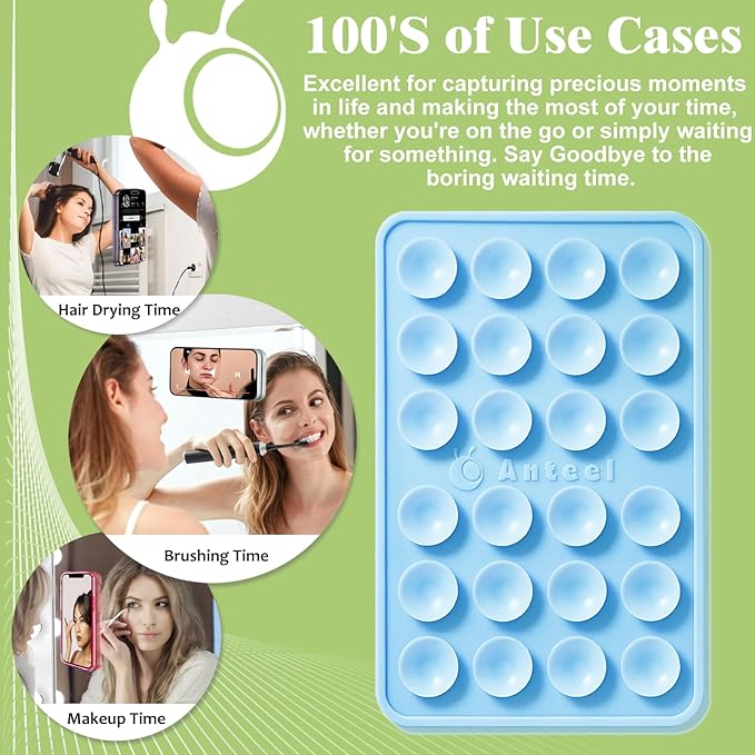 Anteel MAX Silicone Suction Phone Case Adhesive Mount, Upgraded Super Strong Grip, Durable, Easy to Use, Hands-Free Sticky Phone Holder for Selfies, Tiktok Videos, 2.56"x3.94" (WHT&WHT)