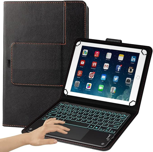 eoso TouchPad Keyboard case for 9",9.7",10.1",10.2",10.5",10.9",11" Tablets,2-in-1 Bluetooth Wireless Keyboard with Touchpad,7 Colors Backlit & Leather Folio Cover(Black)