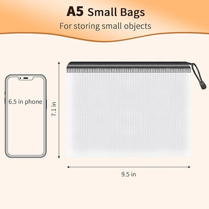 Umriox Zipper Mesh Document Pouch, 9.5x7.1 in (Black, 18 Packs), Clear Zipper Pouches, Waterproof Zipper Pouches for Office Supplies Cosmetics Travel Storage
