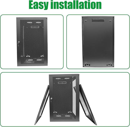 18U Server Cabinet Wall Mount Rack Enclosure with Caster Wheels 2 Server Fans Locking Grid Gate Removable Side Panels 19" Network Cabinet 15-18.5" Installation Depth Heavy-Duty Frame (37INCH, 18U)