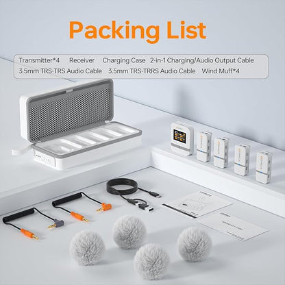 COMICA Vimo Q 4 Channel Wireless Lavalier Microphone System with Noise Cancellation, 4 Audio Tracks Output, 656ft Range, Wireless Mic for DSLR Camera, iPhone, Android,Recording Livestream(White)