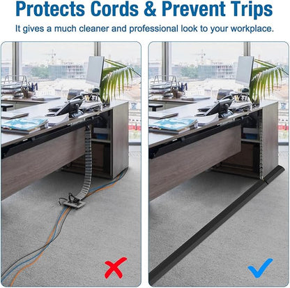 Eapele 10 ft Floor Cord Cover Heavy Duty Cable Protector, Easy to Unroll, Prevent Trip Hazard for Home Office or Outdoor Settings (Black - 2pcs)