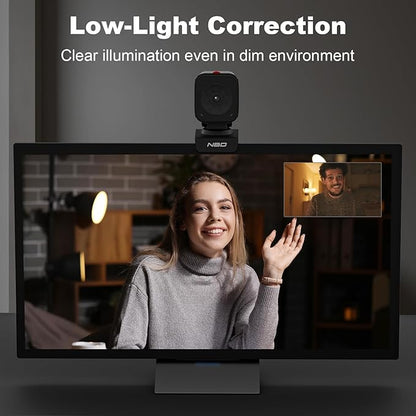 NBD 2K Webcam for PC & Laptop, Autofocus Computer Camera with Remote Control, 2 AI-Noise Canceling Microphones, Stereo Mics, Adjustable Field of View, Low-Light Correction, Built-in Privacy Cover W100