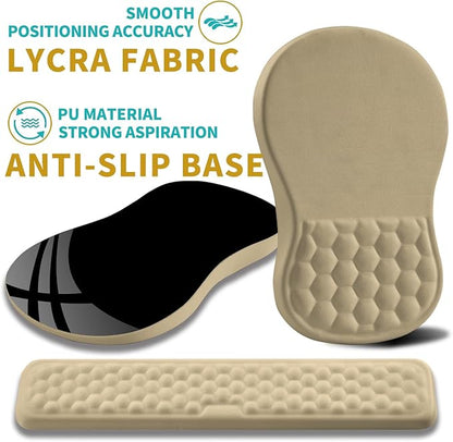 Hokafenle 2 in 1 Ergonomic Mouse Pad Wrist Support & Wrist Rest for Computer Keyboard Set, with Relieve Carpal Tunnel Pain Massage Bulge and Full Memory Gel Design (2In1 Set, Beige)