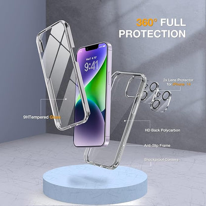Miracase Class Series for iPhone 14 Case 6.1 inch, [Built-in Tempered Glass Screen Protector] [Bubble Free] Full-Body Protective Bumper Phone Case with Camera Lens Protector, Clear