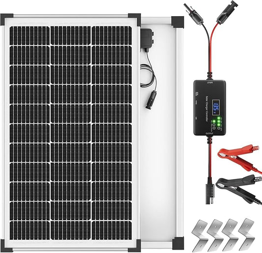 Voltset 100W Solar Panel Kit - 12V Solar Battery Charger with 20A Smart Charge Controller - Monocrystalline Solar Trickle Charger for RV Battery Car Boat Marine Trailer Camper and Off Grid System