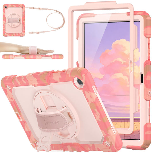 SEYMAC stock Case for Samsung Galaxy Tab A11+ Plus/A9+ Plus 11'', Full-Body Drop Protection Case with Screen Protector Pencil Holder [360° Rotating Hand Strap] &Stand, Purple+Colorful