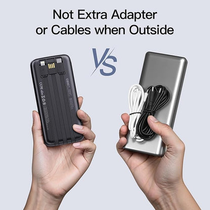 2025 Portable Charger(2pack in 1box) with Built in Cables, 12800mAh Travel Essential Battery Pack, 4 Outputs 2 Inputs Slim Power Bank with Cord Wires Compatible with iPhone,Samsung,Android
