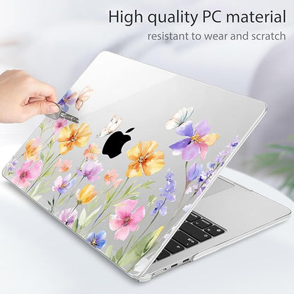May Chen for MacBook Air 13.6 inch Case A3240 M4 A3113 M3 A2681 M2 with Retina Dispaly, 2025 2024 2023 2022 Release, Plastic Hard Shell Case with Screen Protector & Keyboard Cover, Flower & Butterfly