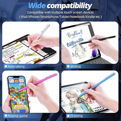 Stylus pens for Touch Screens [5 Pack Long Pen Body] Fiber mesh Tips High Sensitivity & Fine Point Capacitive Pen Compatible for ipad iPhone Android Tablet Laptop Microsoft Surface Chromebook