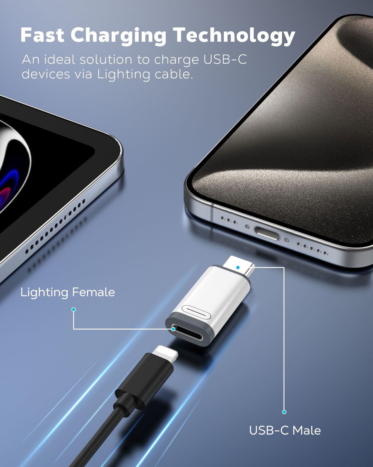 MoKo Lightning to USB-C Adapter for iPhone 17 16 15, Charge Only, 4 PCS