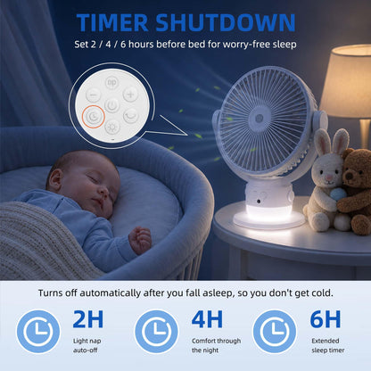 OGZ Portable Fan for Travel Wireless with Remote Timer, 7 Inch Small Desk Fan with LED Night Light 90° Oscillation, Rechargeable USB Fan for Cruise Bed Beside Sleeping Camping Tent