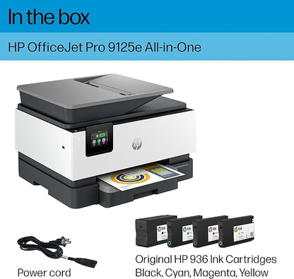 HP OfficeJet Pro 9125e All-in-One Printer, Color, Printer-for-Small Medium Business, Print, Copy, scan, fax,Touchscreen; Smart Advance Scan, 3 month Instant Ink trial included