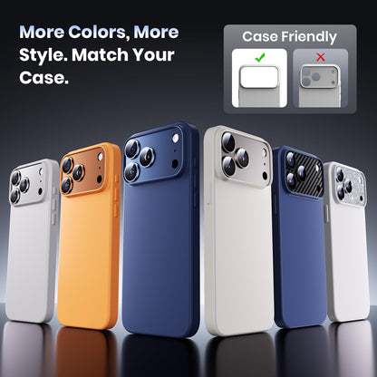 Hoerrye for iPhone 17 Pro Max Camera Lens Protector - [12FT Shatterproof Military Grade] [Strong Adsorption] Metal 9H+ Tempered Glass Camera Screen Full Cover Case Friendly,Glitter Silver
