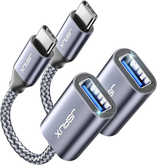 JSAUX USB C to USB 3.0 Adapter [2 Pack], USB C Male to USB Female OTG Cable Adapter Compatible with MacBook Pro/Air, iPhone 17 Pro Max/iPhone Air/17e/16e/16/15 Series, Samsung Galaxy S25/S24/S23