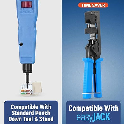 Everest 90° Angled RJ45 Cat6A Keystone Jacks 10-Pack in Light Almond - Slim Profile Female RJ45 Connectors - Cat 6A Keystone Jack - Compatible with 90° Angled Speed Termination Tool - easyJACK