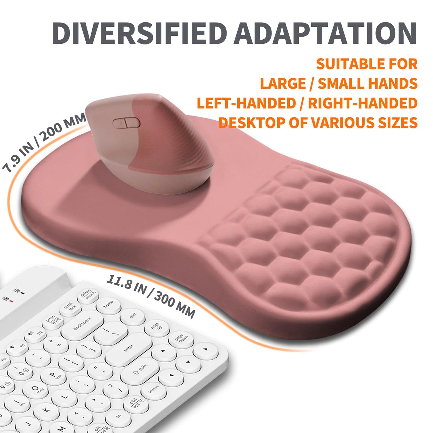 Armanza Ergonomic Joint Wrist Support Mouse Pad with Memory Foam Cushion Massage Bump, Carpal Tunnel Pain Relief Mousepad Slope Design for Wrist Rest, 11.8x7.9 in, Pink