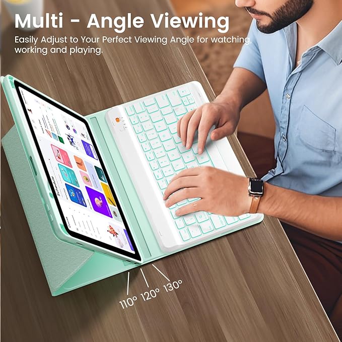 Keyboard Case for iPad Air 5th/4th Pro 11 inch, 7-Color Backlit Detachable Wireless Keyboard Case with Pencil Holder, Stand Folio Cover for Gen 2020/2022, Pro 4th/3rd/2nd/1st Gen, Green…