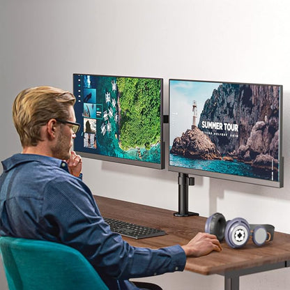 WALI Dual Monitor Stand for 13-27 inch Screens, Dual Monitor Mounts for 2 Monitors, 2 Monitor Desk Mount Holds up to 22 lbs, Height Adjustable Swivel Tilt Rotation, 75x75/100x100mm (M002), Black