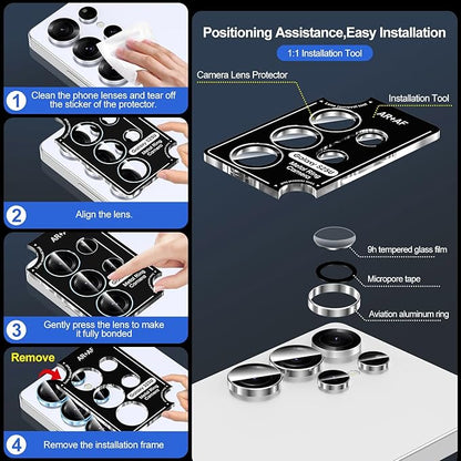 for Samsung Galaxy S25 Ultra Camera Lens Protector, Individual Metal Ring Tempered Glass Lens Cover, [Strong Adsorption] Scratch Resistant Ultra-Thin HD Clear Lens Cover, 1 Set-Slivery Ring