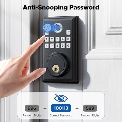 CAMCAMP Keyless Entry Door Lock, Fingerprint Door Lock with APP Remote Control, Smart Lock for Front Door/Bedroom, Easy-to-Install Keypad Deadbolt, Auto-Locking, 4 AA Batteries Include