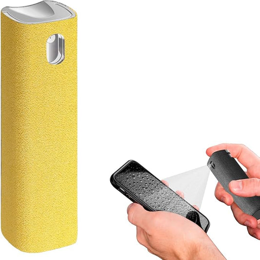 Mini Screen Cleaner Spray – Finger Proof Screen Cleaner for Smartphones, iPads, MacBooks, Laptops, Car Screens, Touchscreens – 3in1 Mist Cleaner, Microfiber Cloth and Protective Cover -Yellow