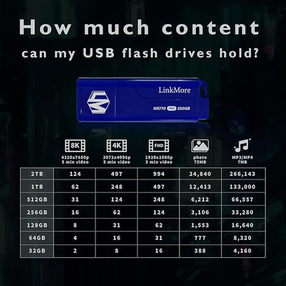 LinkMore NR770 250GB USB 3.2 Gen2 Flash Drive, Read Speed up to 1000MB/s, Write Speed up to 800MB/s, Thumb Drive