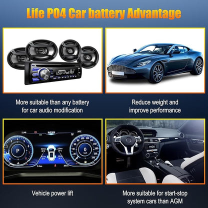 TPE Car Start Stop System BCI Group26 LiFePO4 Lithium-ion Battery 12.8V 800A Lightweight High Performance Battery Battery Level Display Left Negative Right Positive