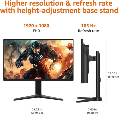 Amazon Basics 24 inch Gaming Monitor, FHD 1080P, 165Hz, VESA Compatible, Adaptive sync, 1ms Response, Black