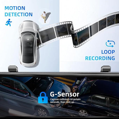 2025 Rear View Mirror Camera,4 Channel Mirror Dash cam Front and Rear 24/7 Recording,12" Touch Screen Dash Camera for car Trucks,Built-in WiFi,GPS,IR Night Vision,Free 128GB SD Card