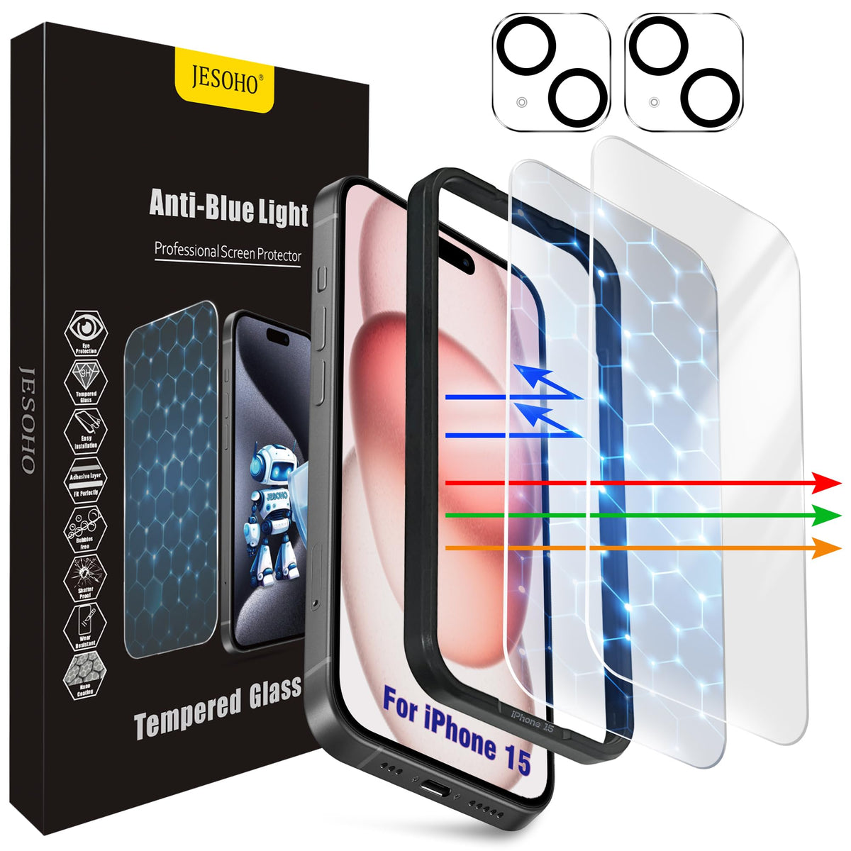 JESOHO for iPhone 14 Pro Blue Light Blocking Screen Protector, 2 Pack