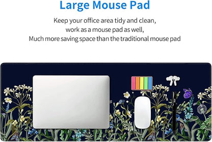 Weeds Flowers Large Mouse Pad,Gaming Keyboard Desk Pad,Extended Mouse Mat Non-Slip Rubber Base with Stitched Edges for Office Game Home XL 31.5"x11.8"