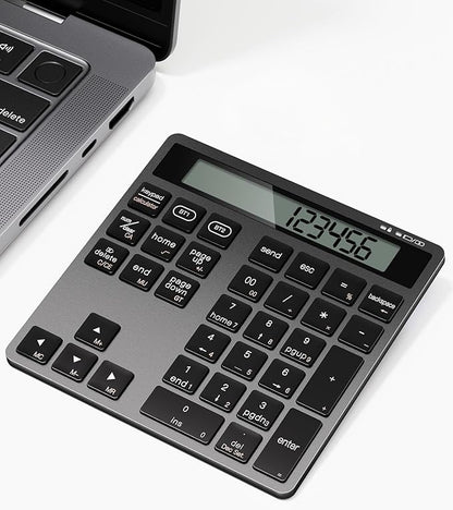 Bluetooth Number Pad, Wireless Numeric Keypad Calculator with Display, USB-C Rechargeable External 34-Keys Numpad, Financial Data Entry Keyboard for iMac, MacBook Air/Pro, PC Desktop, Laptop Notebook