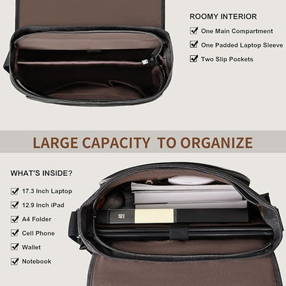 ESTARER Men's Messenger Bag 17.3 Inch Upgraded, Water-resistant Canvas Laptop Bag, Computer Shoulder Bag for College Travel Work, Dark Grey