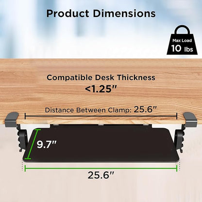 Kt4 Clamp on Keyboard Tray, Adjustable Slide Out Drawer for Desk, Height Tilt Adjustable Keyboard Holder, Under Desk Pull Out Tray (Black)