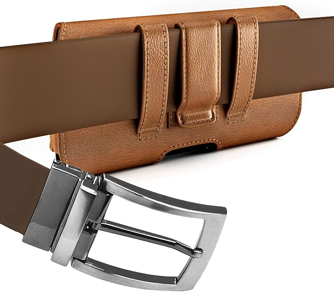 DeBin Case for Large iPhone Plus, Pro Max Cell Phones, Samsung Galaxy S24+ Plus 5G to S10+ Plus Smartphones – Cellphone Belt Holder Clip Holster Carry Pouch Man Women (Fits Phone with Case on) Brown