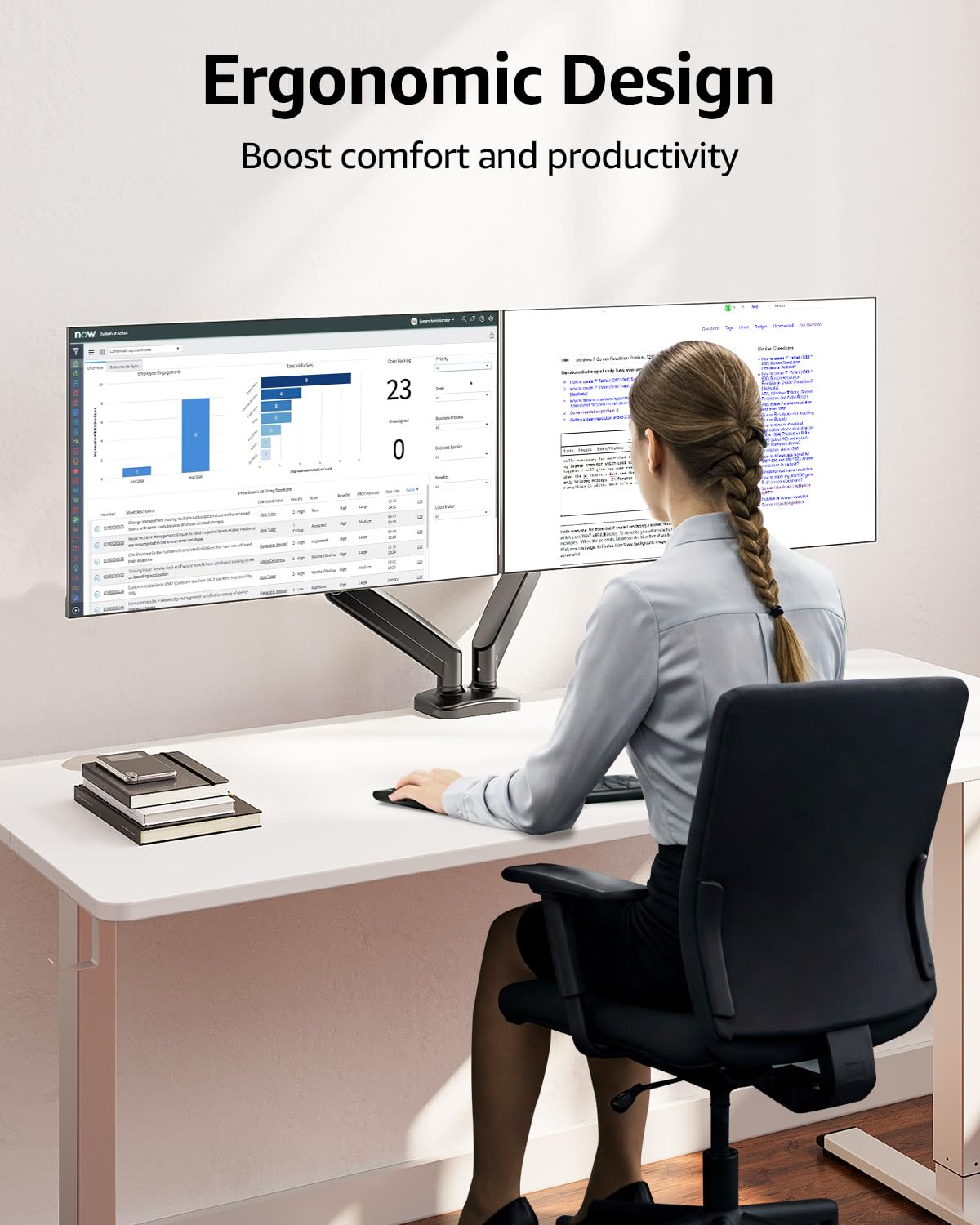 MOUNTUP Dual Monitor Stand for Desk, Monitor Arms for 2 Monitors 32 27 24 22 Inches, Height Adjustable Double Monitor Mount, VESA Mount with C-Clamp & Grommet Base, Holds 4.4-17.6lbs