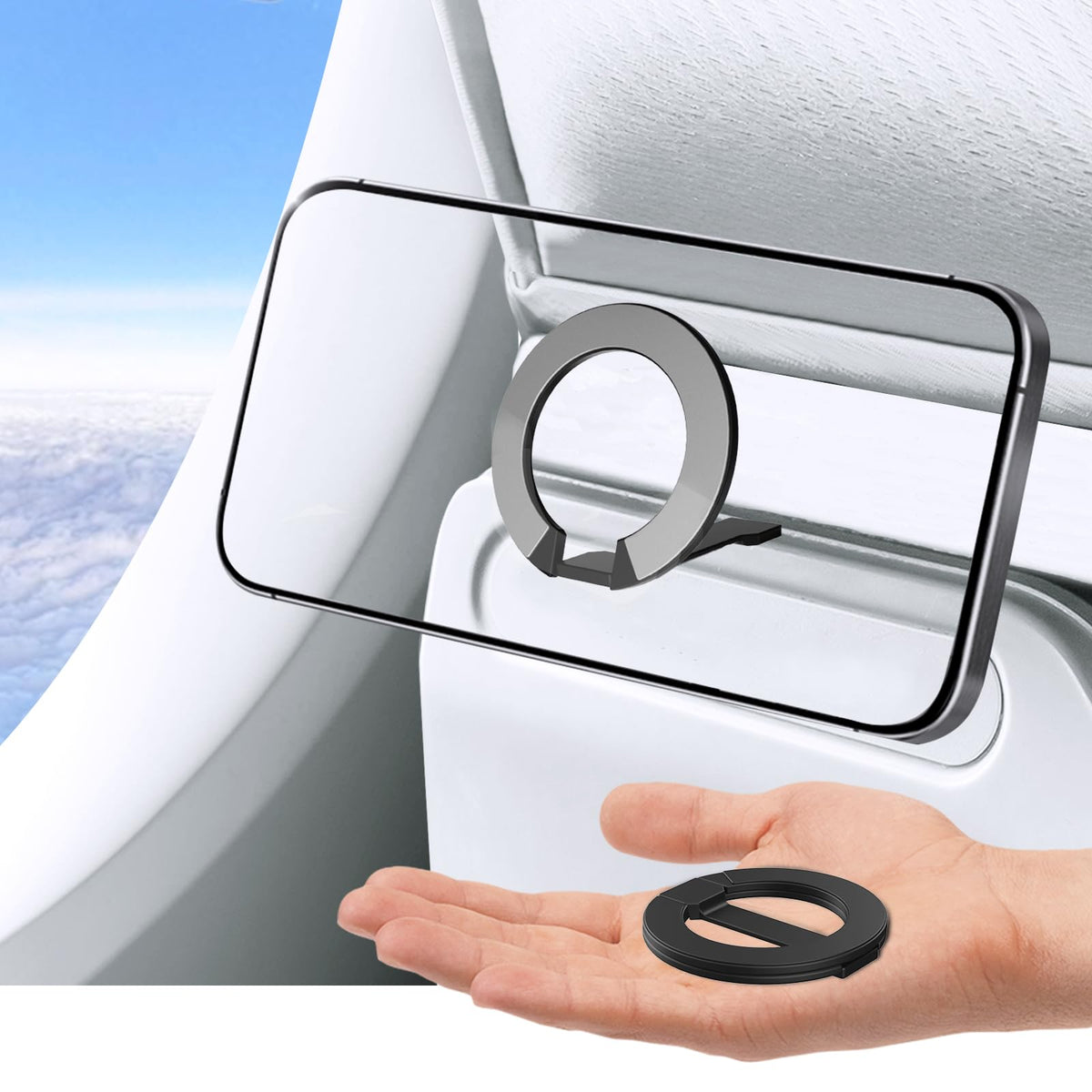 Mini 2-Pack Airplane Phone Holder, Must-Have Plane Phone Mount, Black