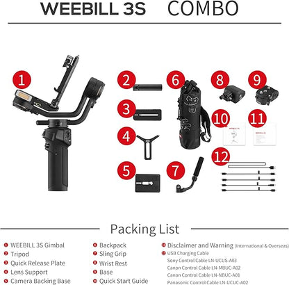 ZHIYUN Weebill 3S Combo Gimbal Stabilizer for DSLR and Mirrorless Camera Canon/Nikon/Sony/Panasonic/Fujifilm, Native Vertical Shooting,Extendable Sling Grip