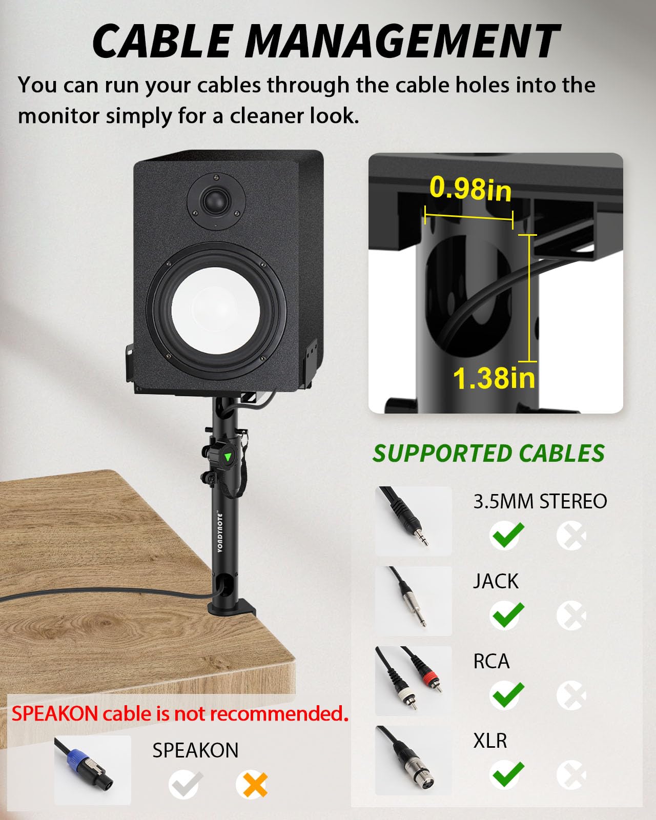 Vondynote Dual Side Clamp Desk Studio Monitor Stands with Cable Management