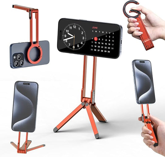 ULANZI MA30 Magnetic Phone Tripod Stand for iPhone - Aluminium Maglock Smartphone Mini Tripod Pocket Cell Phone Stand Strong Magnet Quick Mount Compatible with iPhone 16 15 14 13 12 Series, Orange